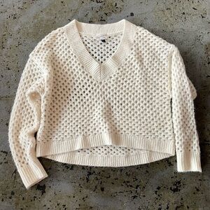 Universal Thread Cream Open-Work V-Neck Long Sleeve Sweater Size Large